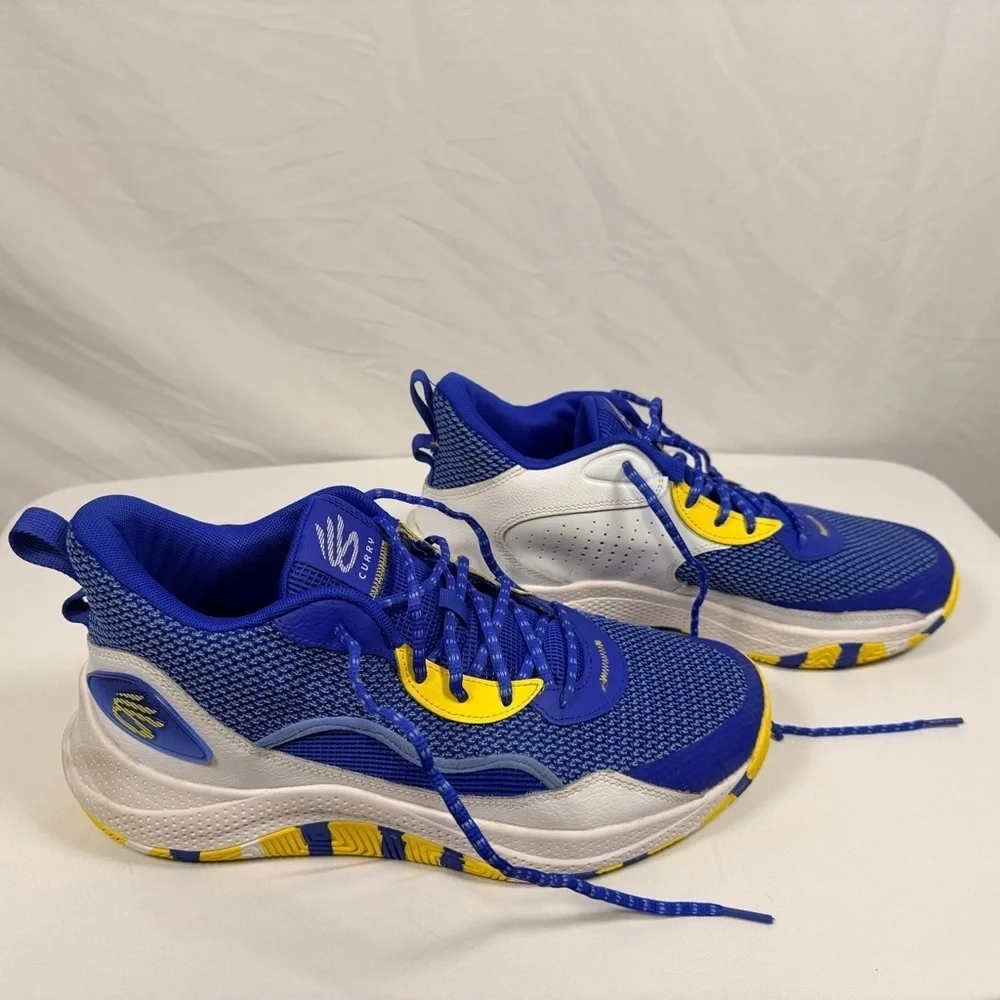 Under Armour Curry Men’s Basketball Athletic Shoe Size 11.5 Blue, Yellow & White